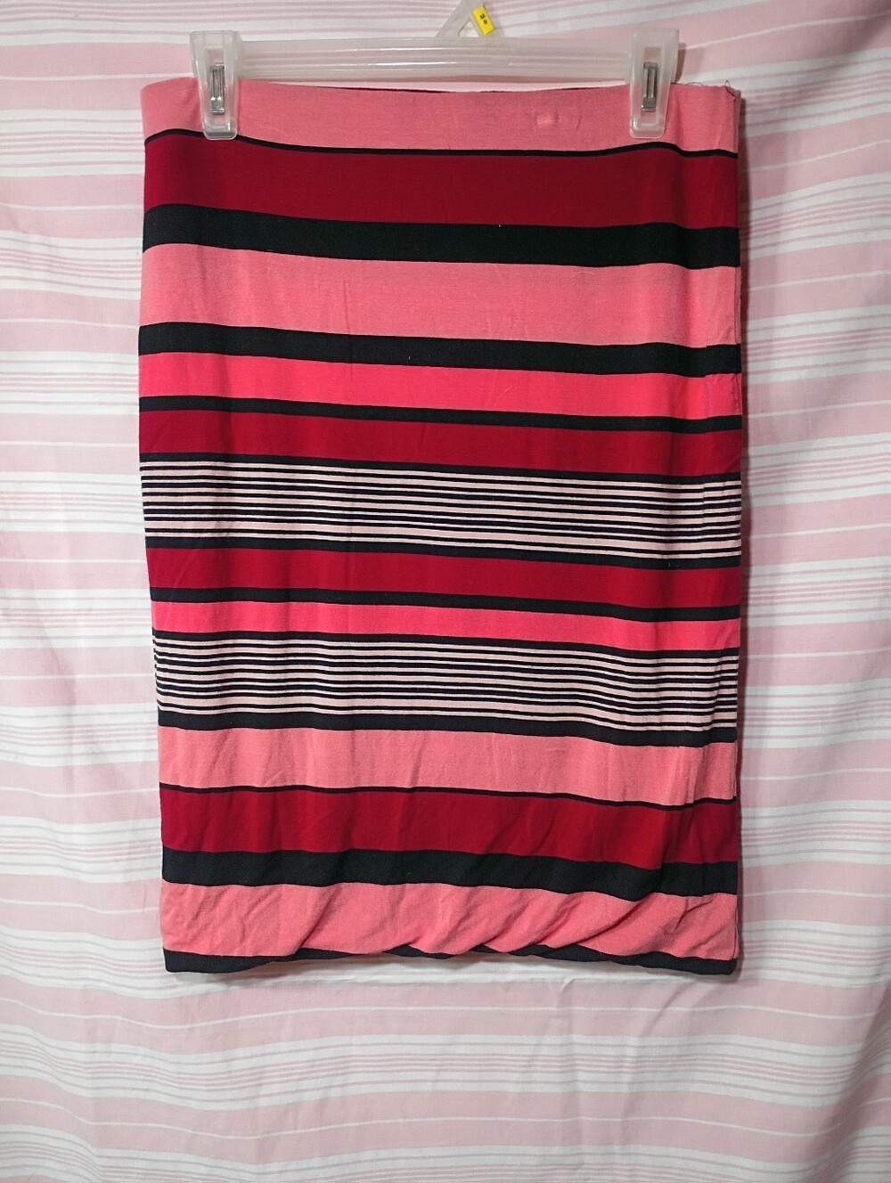 LOFT Pink and Red Striped Pencil Skirt